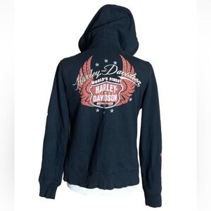 Harley-Davidson black hoodie jacket with wings and bling detail Size Large
